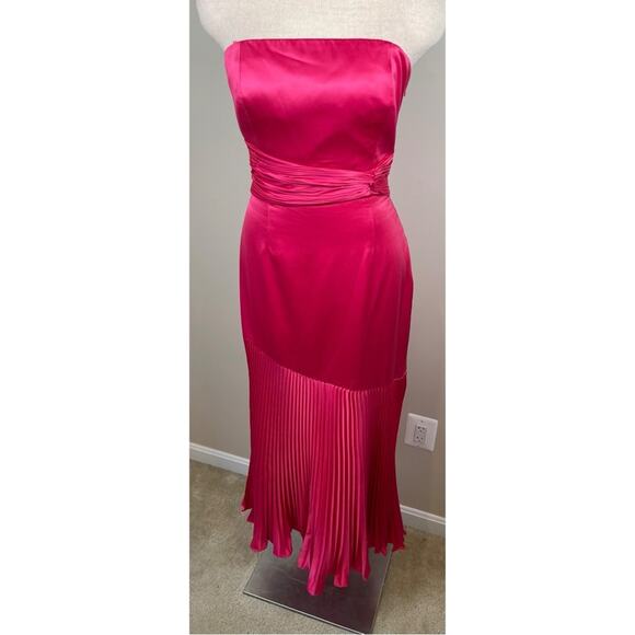Amur Milly Pleated Strapless Ruched Pink Cabaret Midi Dress Size 4 - Picture 4 of 10